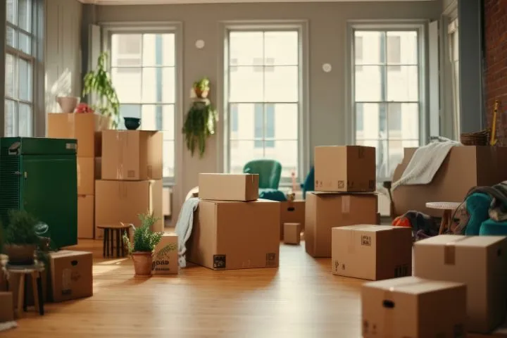 引っ越しで荷ほどき途中の部屋のイメージ