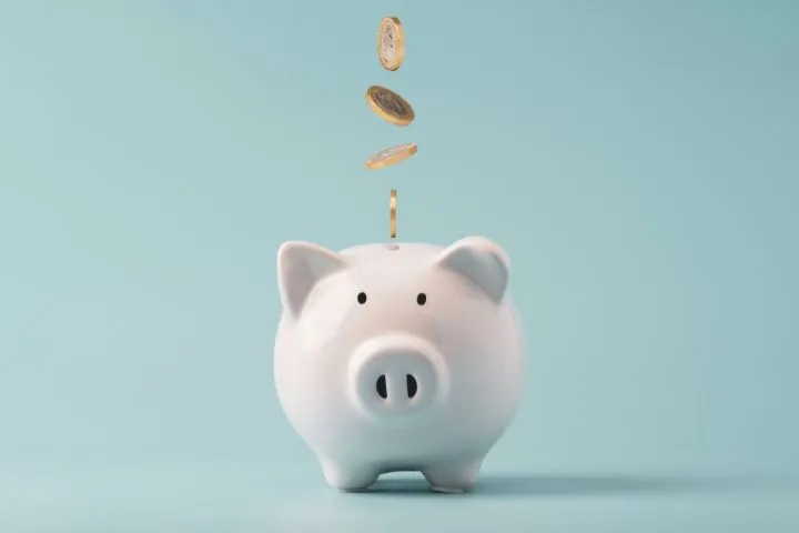 ブタの貯金箱にお金が入っていく画像