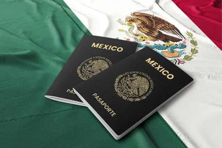 メキシコ国旗とパスポートの画像