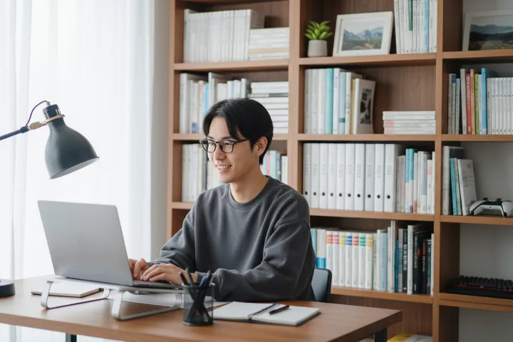 リモートワークする 若い男性