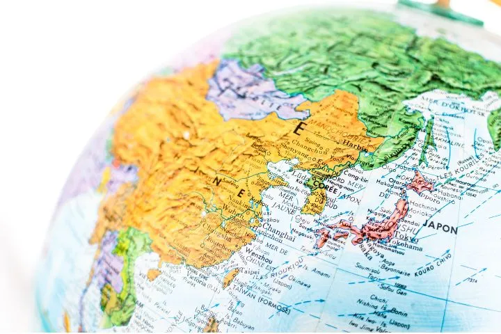 日本を中心にした世界地図の画像