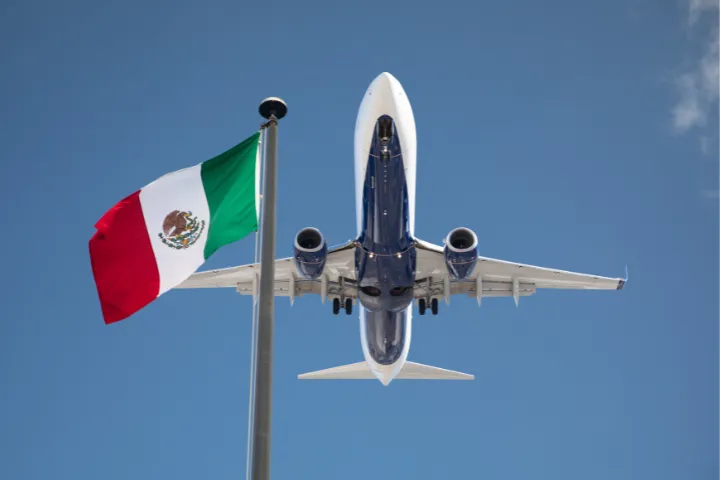 メキシコ国旗と飛行機の画像