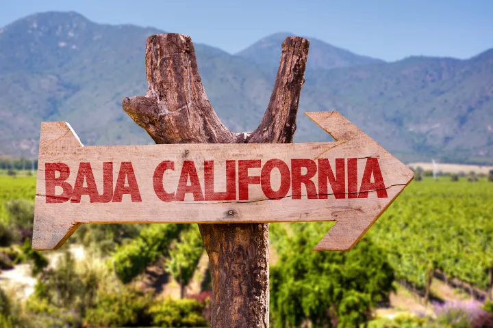バハ・カリフォルニアと書かれた道しるべの画像