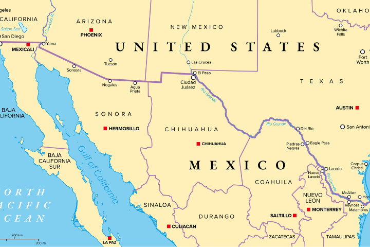 アメリカとメキシコの地図の画像