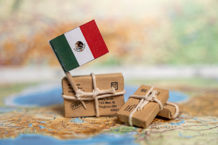 メキシコの国旗と荷物のミニチュア画像