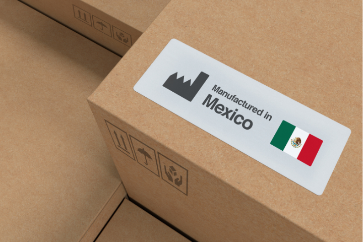 メキシコ国旗付き段ボール箱、メキシコ製ラベルの画像