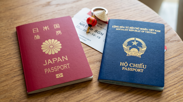 日本とベトナムのパスポートのイメージ