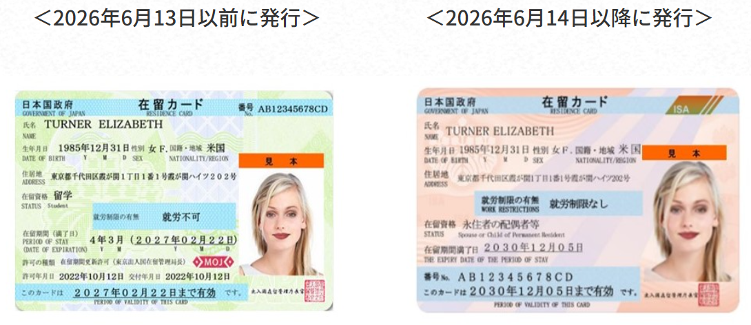 在留カードの新旧様式の比較のイメージ