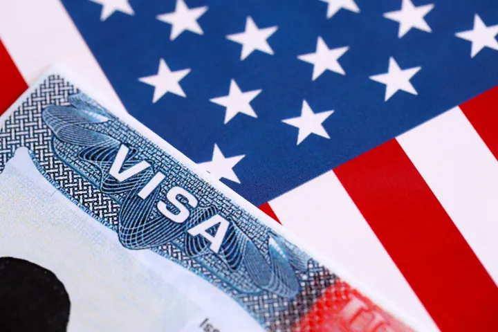 アメリカ国旗とVISAの画像