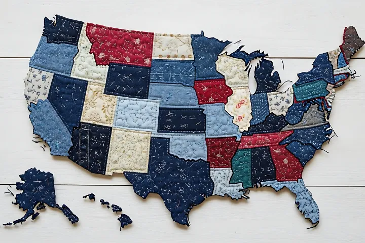 キルトで作ったアメリカの地図